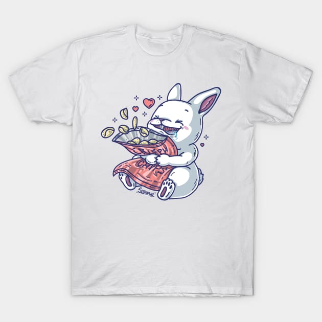 Cute bunny rabbit loving crispy potato chips T-Shirt by SPIRIMAL